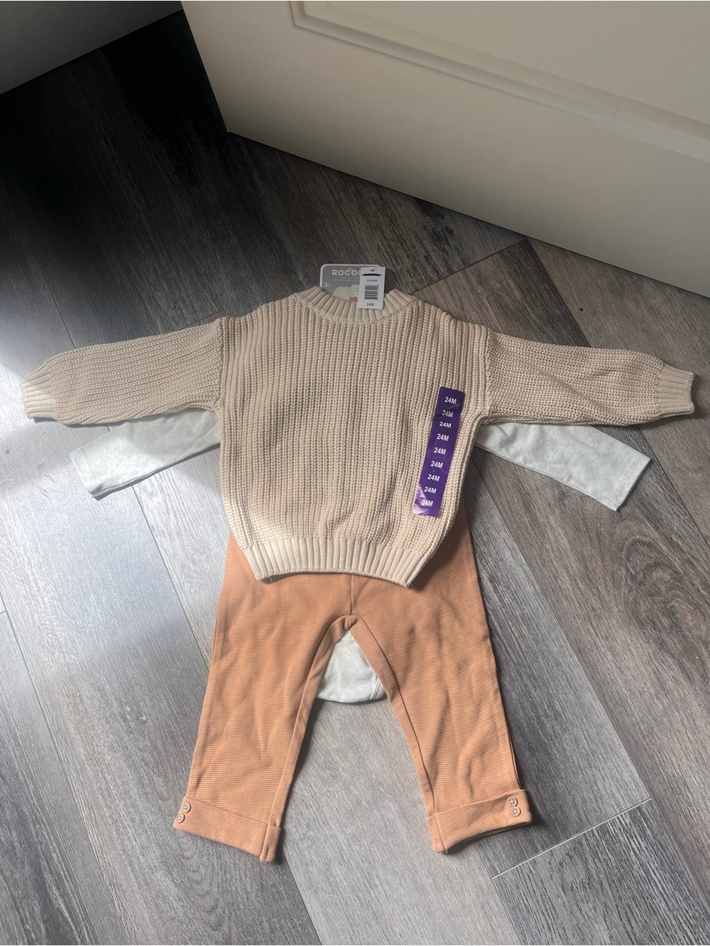 Neutral Knit Sweater & Rust Baby Pants 3 Piece Set
